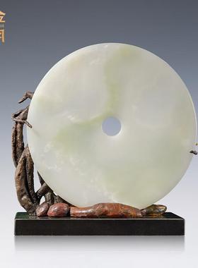 铜金岁月岁月静好喜鹊玉石黄铜摆件新中式家居客厅玄关铜器工艺品