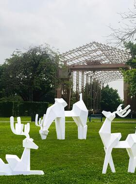 户外园林动物小品几何块面鹿售楼部商场景区装饰玻璃钢雕塑大摆件