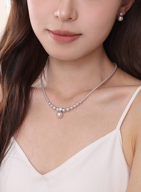 渐变碎银子珍珠项链高级感锁骨链