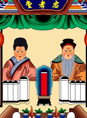 褪色供奉祖先老祖宗家谱挂画卷轴老式家堂轴子宗族谱祠堂世系图