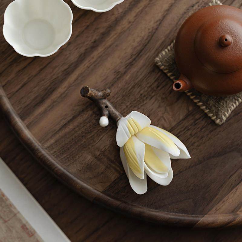 宜物宜心手工玉兰花茶桌摆件茶台装饰摆设茶道创意小香插香炉香薰,淘宝优惠券,粉丝福利购,淘宝优惠卷