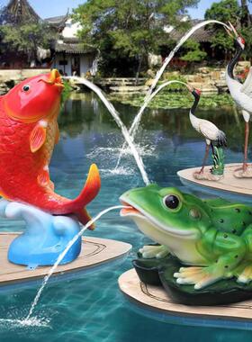彷真鲤鱼喷水摆件青蛙大象水池花园庭院装饰品小区仙鹤玻璃钢模型