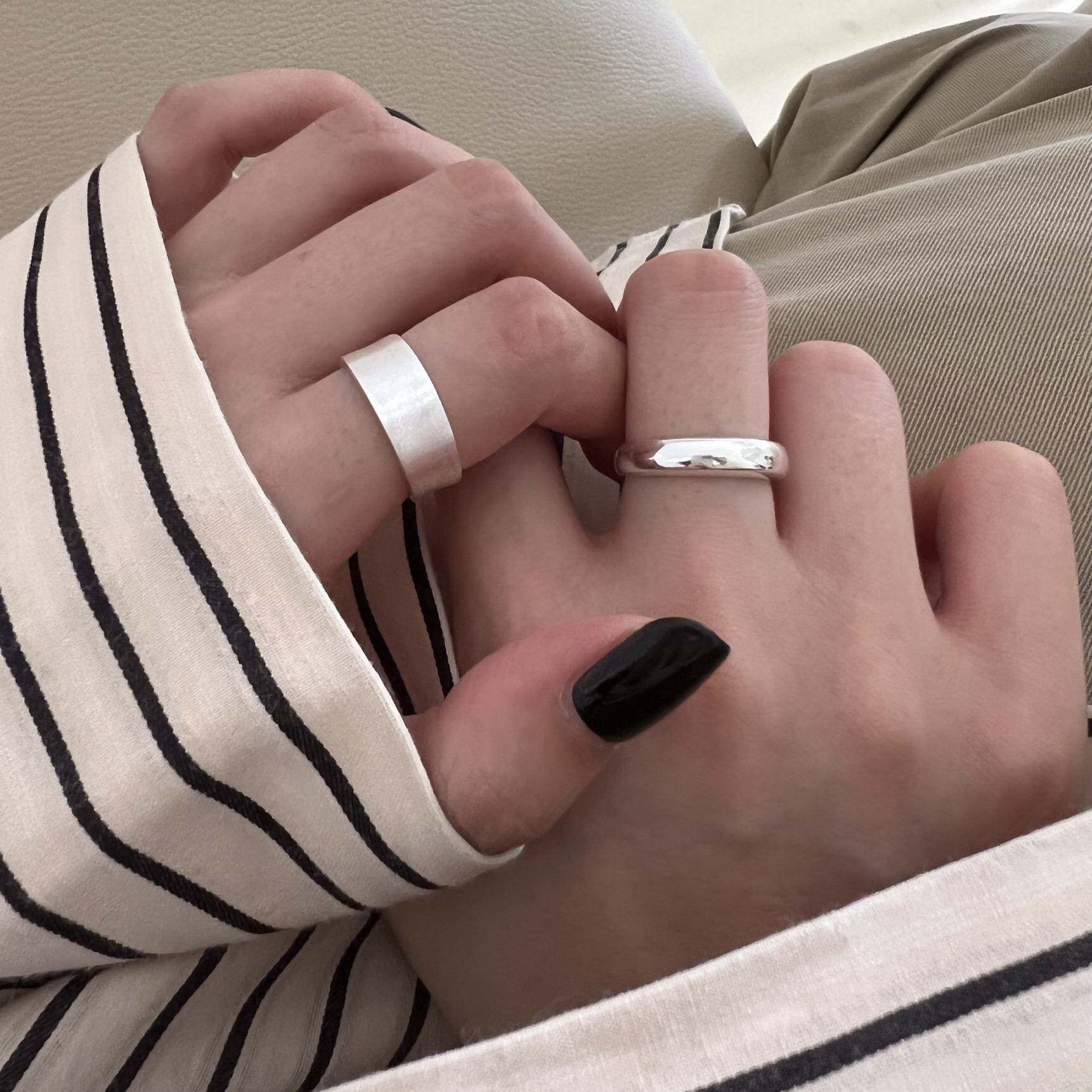 S925 sterling silver frosted brushed ring women's niche personality Korean style fashion geometric plain silver wide ring