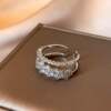 Silver zircon wheat ear double-layer open ring, light luxury, exquisite, compact, high-end, unique design, cold style hand jewelry