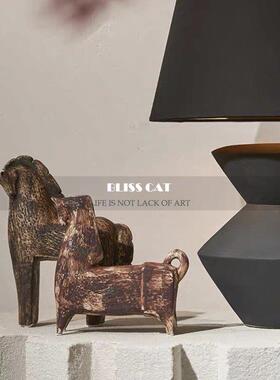 侘寂风陶BCBJ-166瓷马件式客厅书房玄关书桌面新中装饰摆品乔柜迁