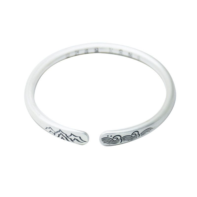 S9999纯银手镯女古法足银镯子年轻款中国风实心磨砂誓言开口镯子 - 图3