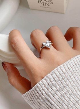 XBK镶钻爱心女潮环戒指小众开口