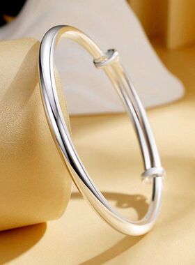 正品足9999纯银银环光面手镯简约百搭实心素圈银镯子送女生礼物