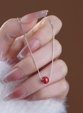 S990纯银新中式帝王砂项链女本命年新年寓意红色高级项链