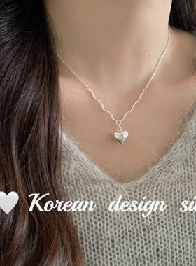 韩国小众设计亮银饰品 S925纯银 精巧爱心项链 高级感叠戴ins风女