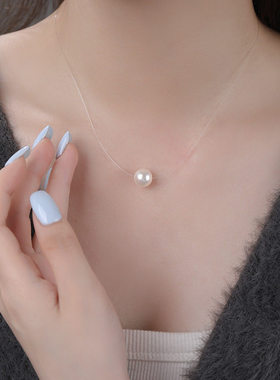 S999足银珍珠鱼线项链热款隐形百搭颈链小众锁骨链