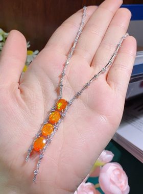 绚丽火欧泊项链冬日暖阳主石6*8mmS925银镶