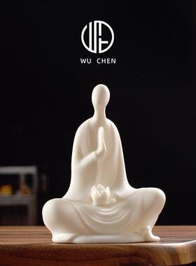 德化白瓷无相佛桌面摆件中式禅意陶瓷人物居家玄关办公店铺装饰品