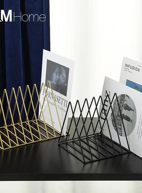 ins风北欧简约轻奢铁艺杂志报刊架创意书房办公室桌面装饰品摆件