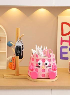 多巴胺桌面收纳摆件办公室可爱好物大容量笔筒女生工位布置装饰品