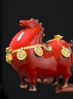 马上有钱陶瓷唐马摆件办公室客厅桌面装饰招财红色马摆设工艺礼品