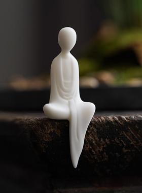 白瓷禅意小人物陶瓷摆件园艺流水器鱼缸微景观设计造景桌面装饰品