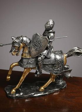 北欧轻奢铠甲骑士马到成功摆件创意中式客厅办公室装饰品开业礼品