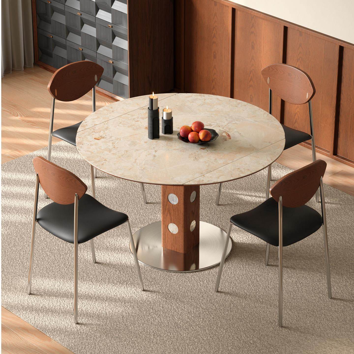 木小咖中古胡桃色实木小户型家用可变圆桌伸缩折叠功能岩板餐桌椅,淘宝优惠券,粉丝福利购,淘宝优惠卷