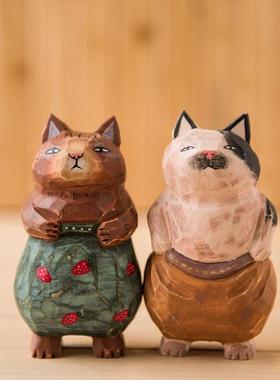 创意手工个性造型小猫木雕工艺品桌面摆件潮酷猫咪公仔生日礼物