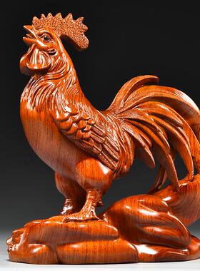 花梨木质大公鸡摆实木雕十二生肖木头鸡吉祥物家居装饰木制工艺礼