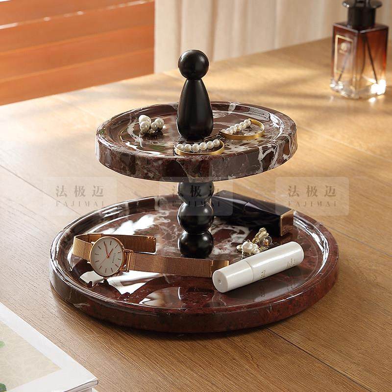 天然大理石入户玄关装饰收纳摆件置物架香薰首饰托 托盘双层水果,淘宝优惠券,粉丝福利购,淘宝优惠卷