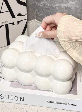 奶油风抽纸盒餐巾纸盒纸巾盒客厅高级感轻奢创意棉花糖纸抽盒家用