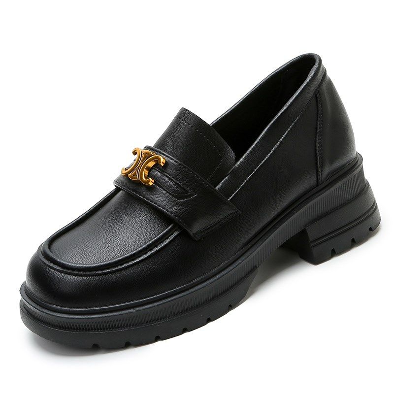 厚底加绒乐福鞋英伦风凯旋门小皮鞋女小码33黑色一脚蹬内增高单鞋,淘宝优惠券,粉丝福利购,淘宝优惠卷