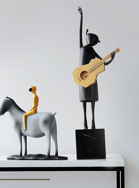 现代简约抽象骑马人雕塑摆件办公室客厅玄关售楼处样板间软装饰品