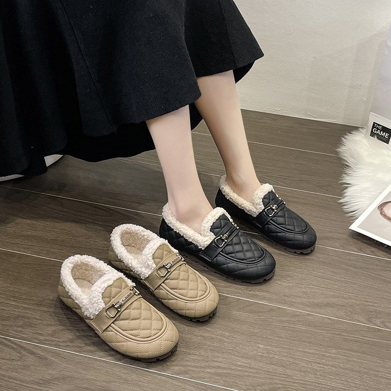 大码女鞋41-43秋冬新款外穿胖脚宽脚加绒豆豆鞋软底乐福鞋女棉鞋,淘宝优惠券,粉丝福利购,淘宝优惠卷