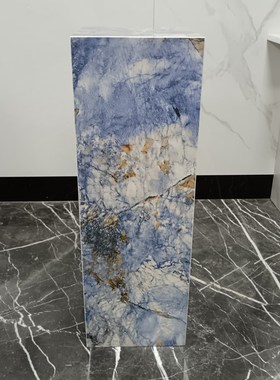 大理石花架摆件酒店别墅客厅玄关落地装饰蓝色石材摆件底座增高台