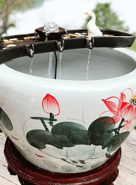 流水摆件循环水系统古法养鱼缸过滤造景搭配石槽瓦缸水池庭院配件