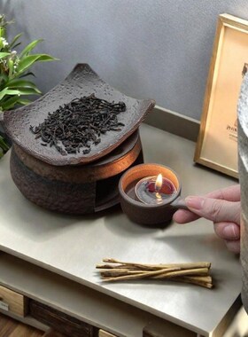 粗陶家居桌面香薰炉复古壁炉家用烤茶器复古蜡烛温茶瓦片香粉精油