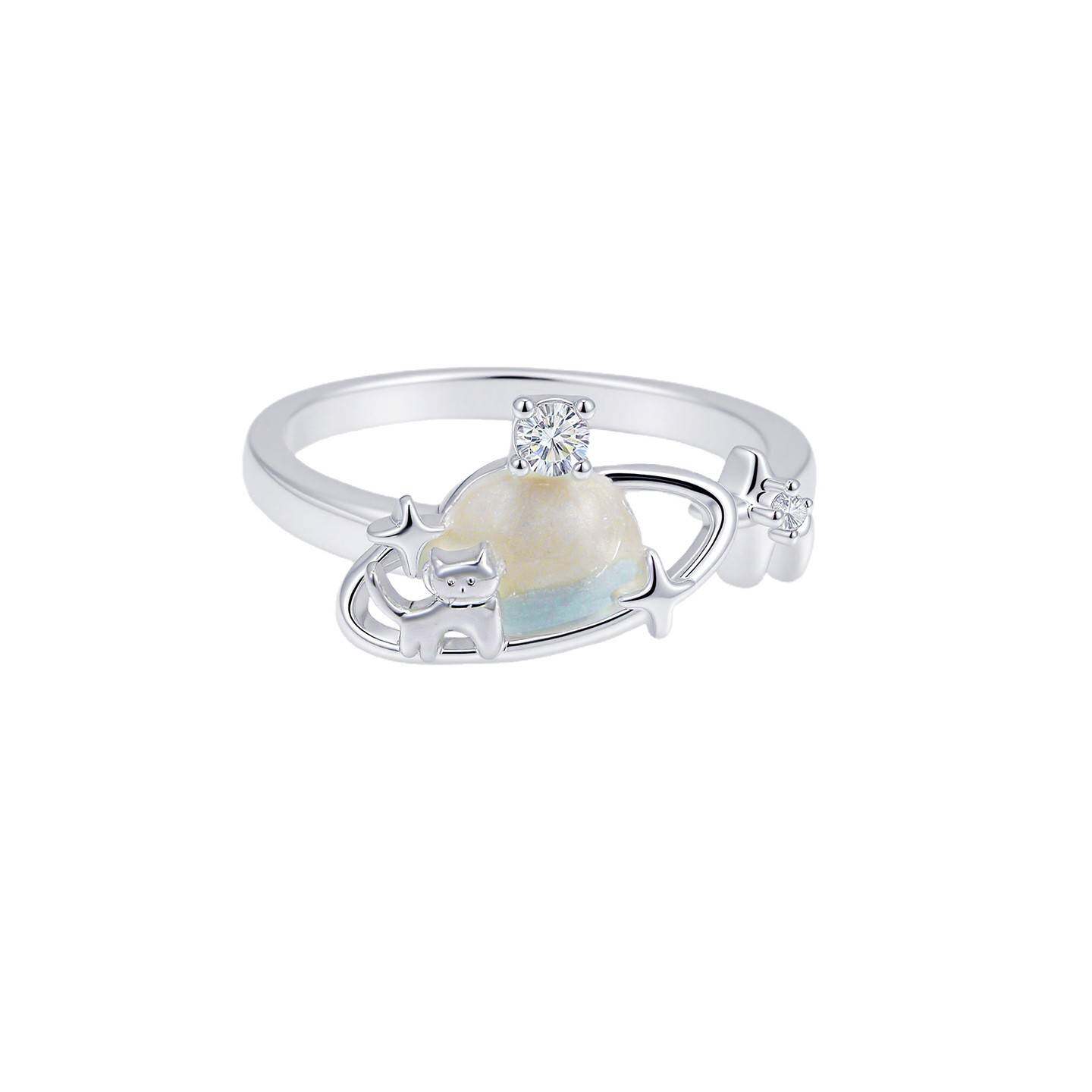 Cute Planet Cat Ring Female Niche Design Ring Personality Unique Fashion Temperament New Open Index Finger Ring
