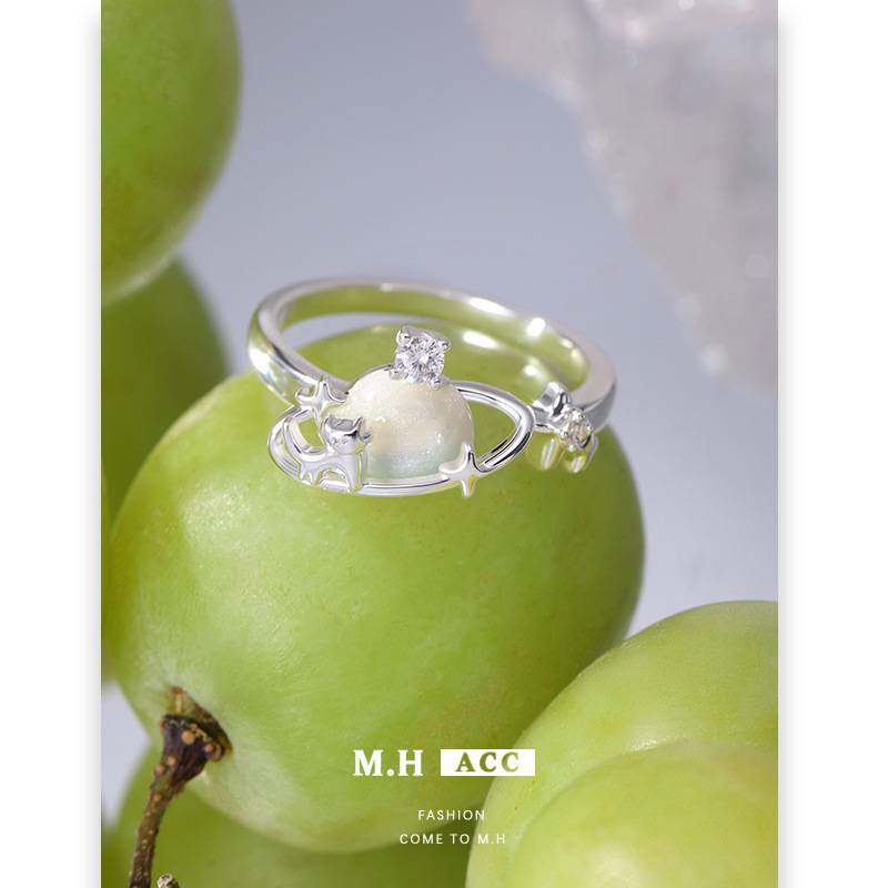 Cute Planet Cat Ring Female Niche Design Ring Personality Unique Fashion Temperament New Open Index Finger Ring