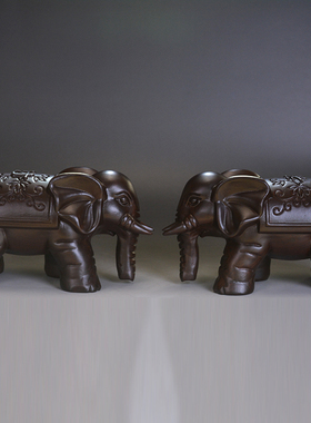 黑檀木雕吸水大象一对实木家居客厅电视柜装饰工艺品乔迁送礼