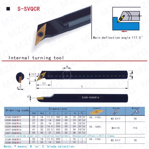 MZG内孔镗孔车刀杆S16Q S20R S25S -SVQBR11 SVQBL SVQCR16 SVQCL - 图1