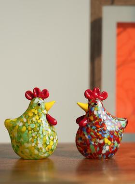 淄博琉璃非遗仿真咕咕鸡桌面摆件工艺品大公鸡寓意吉祥装饰品礼物
