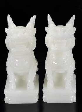 天然玉石麒麟一对招财送子玉麒麟客厅玄关办公室乔迁业贺礼