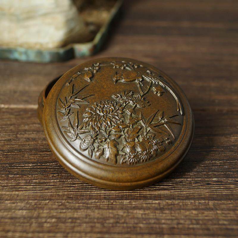 苏工复古铜花鸟香粉盒香薰工具香篆炉香道打香篆配件家居摆件厂价,淘宝优惠券,粉丝福利购,淘宝优惠卷