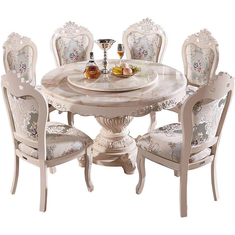 欧式餐桌椅组合大理石实木餐桌家用小户型圆形6人8人带转盘饭桌子,淘宝优惠券,粉丝福利购,淘宝优惠卷