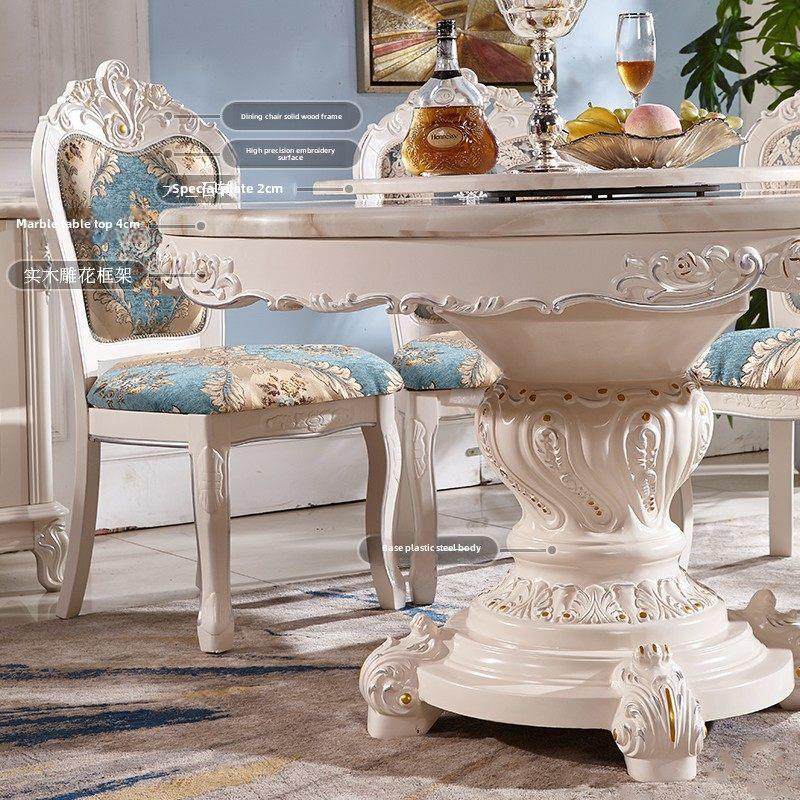 欧式餐桌椅组合大理石实木餐桌家用小户型圆形6人8人带转盘饭桌子,淘宝优惠券,粉丝福利购,淘宝优惠卷