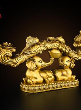 黄铜如意摆件客厅吉祥如意公司办公室装饰品吉象事事如意开业礼品