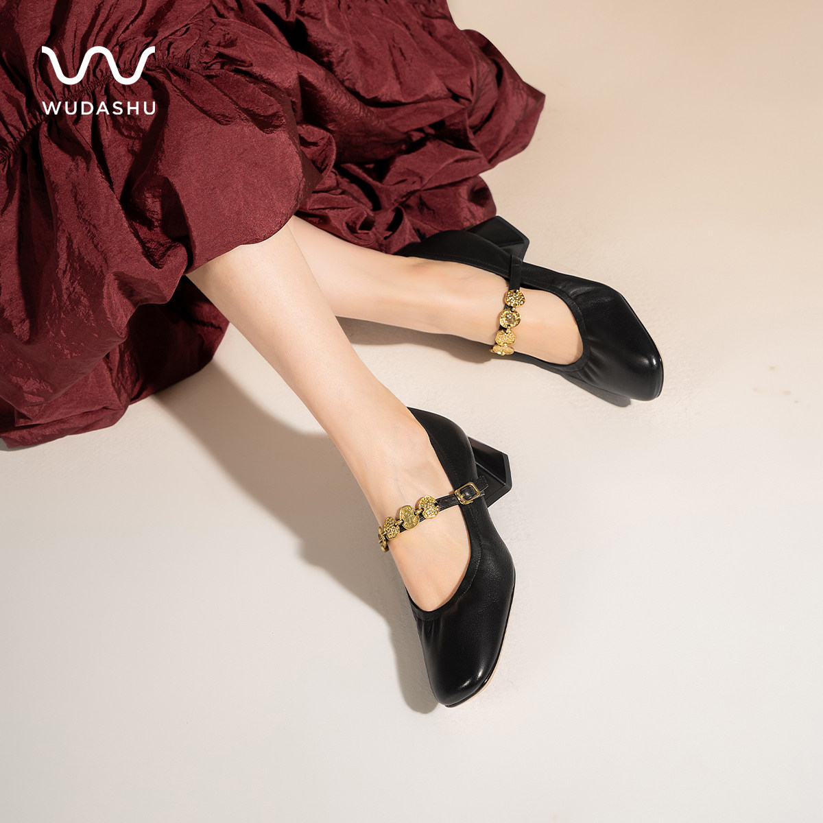 吴大叔红云鞋2025秋冬法式玛丽珍鞋女时尚一字带气垫缓震粗跟单鞋,淘宝优惠券,粉丝福利购,淘宝优惠卷