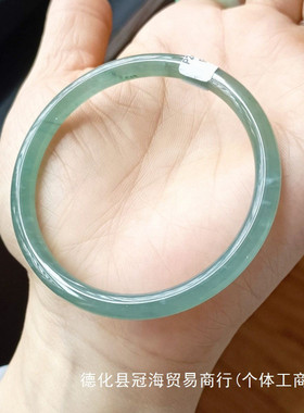 天然翡翠货细糯糯冰种水冰透起胶危料冰蓝水细圆条叮当手镯自然