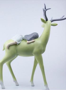 女朋友桌面摆件骑鹿少女创意礼品软装树脂小仙女工艺品客厅装饰品