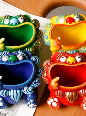 狮三百|吞八方笔筒 小狮子摆件桌面装饰品收纳家居客厅玄关送礼物