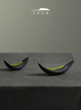 天青苔绿 新中式陶瓷花器永生苔藓一叶舟 茶室会所样板间茶几摆件