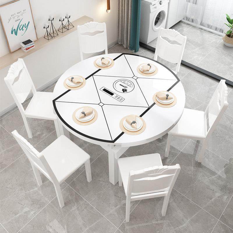 实木餐桌椅组合 现代简约折叠可伸缩餐桌家用小户型圆桌带电磁炉,淘宝优惠券,粉丝福利购,淘宝优惠卷