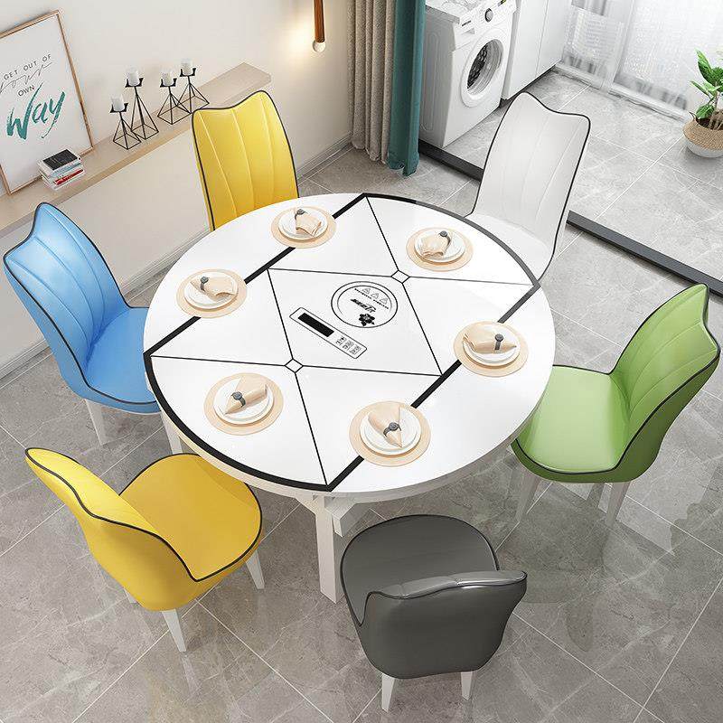 实木餐桌椅组合 现代简约折叠可伸缩餐桌家用小户型圆桌带电磁炉,淘宝优惠券,粉丝福利购,淘宝优惠卷